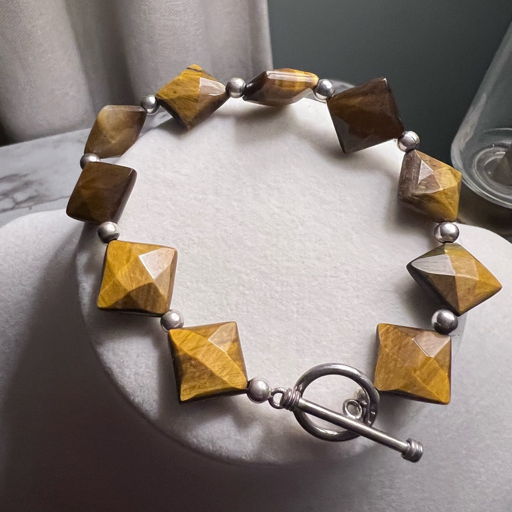 Brown and Silver Geometric Bracelet